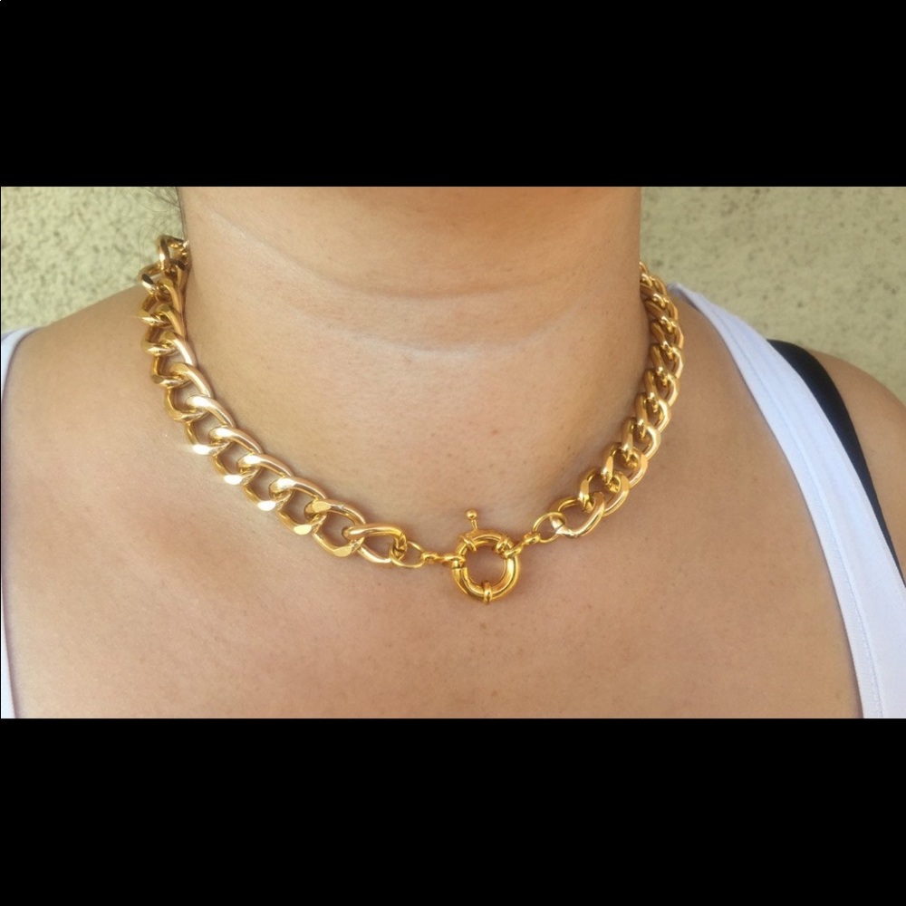 linked gold choker necklace, 17 inches